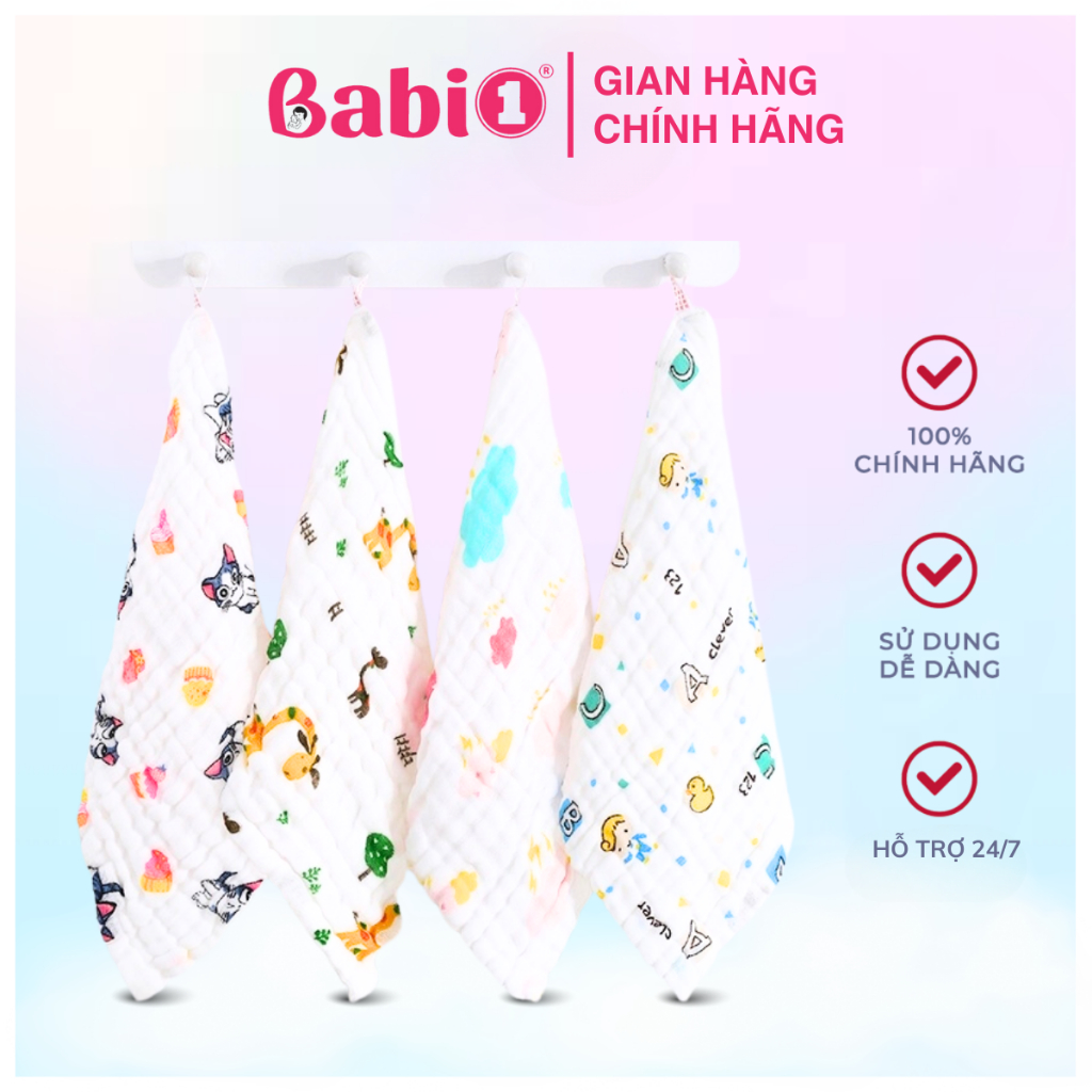 Khăn Sữa Xô Nhăn Babi 1 Cấu Tạo 6 Lớp Cotton Muslin Siêu Thấm Hút