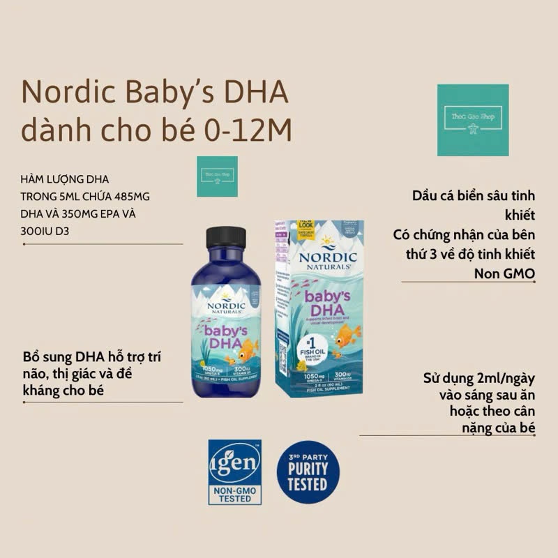 [Nhập Khẩu Tem Phụ+Date 2028] Thực phẩm bảo vệ sức khỏe Nordic Naturals Baby's DHA 60ml cho bé 0m-1y