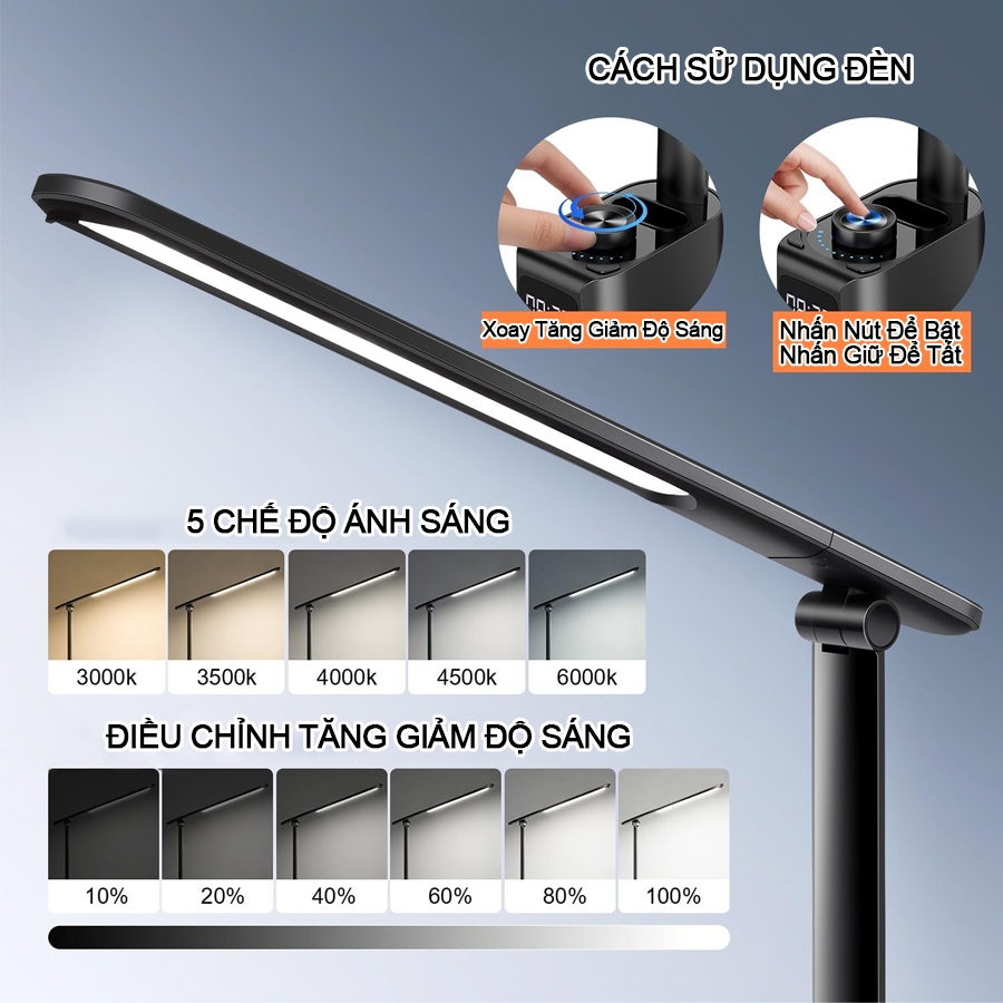 Ảnh Đèn học cao cấp, Sipanic Tx221 kèm đồng hồ và có cổng sạc ra cắm điện 5 chế độ sáng chống cận 1