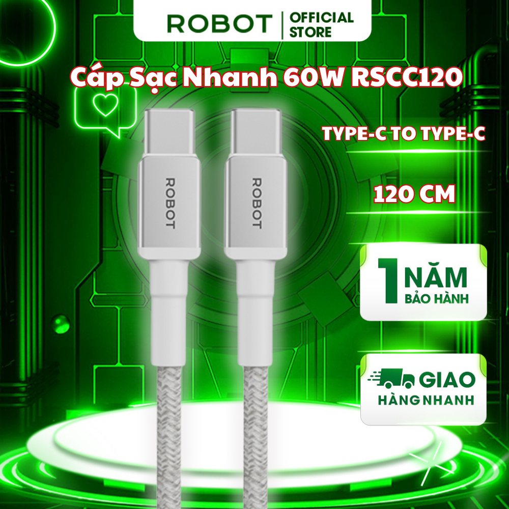 Ảnh Cáp Sạc Nhanh 60W ROBOT RSCC120 Type-C to Type-C Chất Liệu Dù Dài 1,2m 1