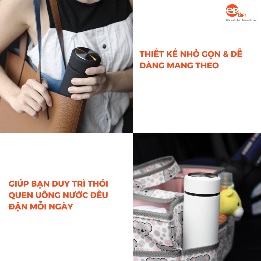 Bình Nước Giữ Nhiệt Epvina Gift Nắp Bạc Chất Liệu Inox 304 Chống Gỉ Dung Tích 500ml