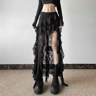 P154 - Chân váy ren xéo tầng trendy phối tua rua cá tính gợi cảm