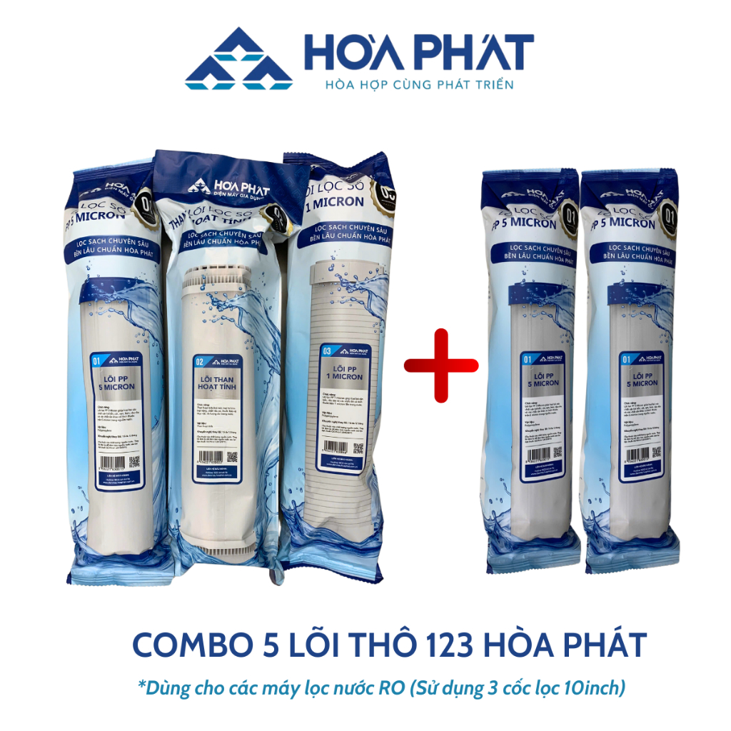 Combo  Lõi Lọc Nước Hòa Phát Gồm Bộ Thô 123  Và 2 Lõi Số 1 Giúp Loại Bỏ Các Tạp Chất Cặn Bẩn Và Các Chất Gây Mùi
