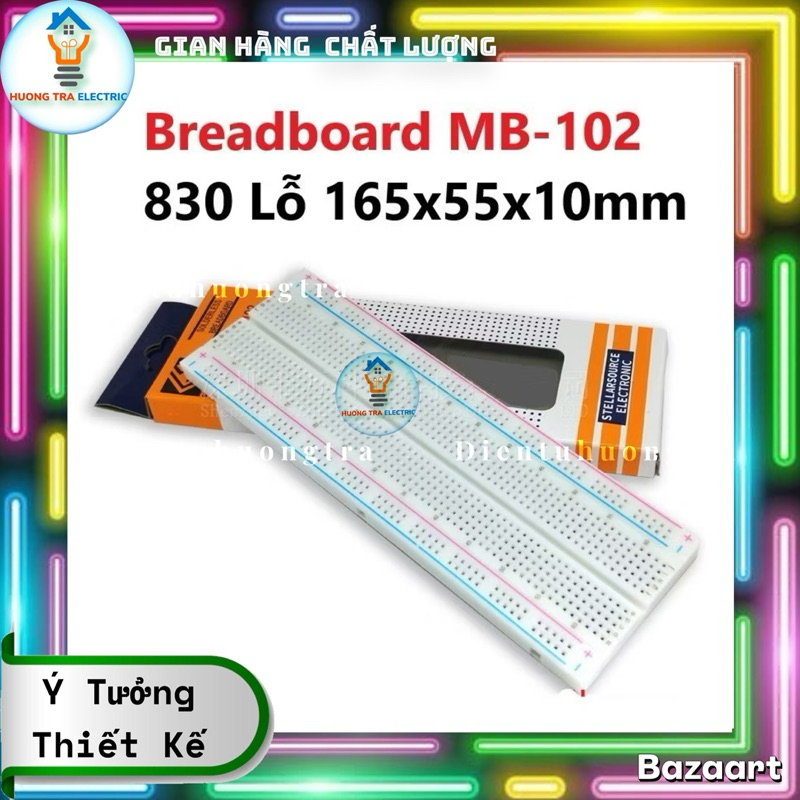 Breadboard MB-102 830 Lỗ 165x55x10mm (Board test, cắm linh kiện, bo test, bảng mạch thử nghiệm )