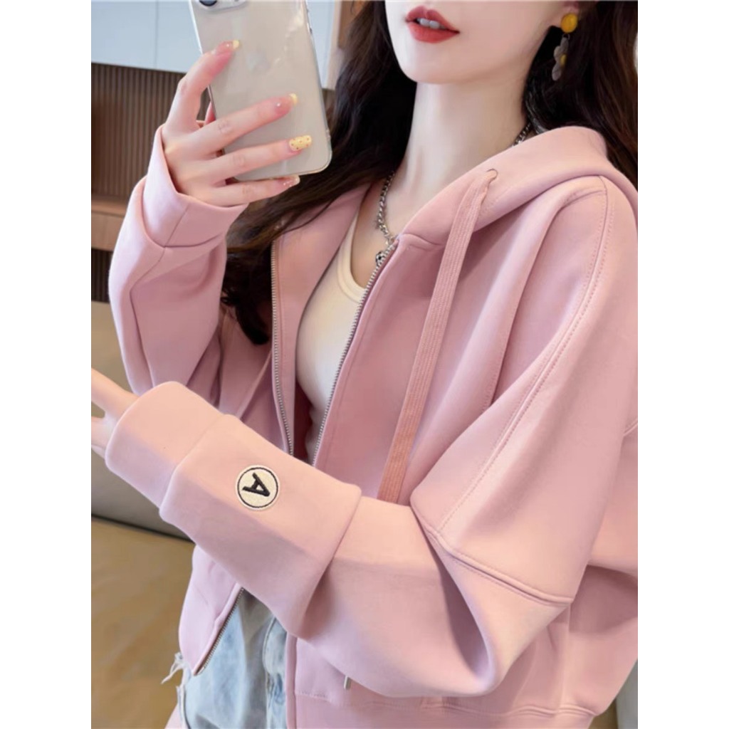 Áo khoác nỉ dây kéo tay A cánh dơi nón to có túi trong chống nắng croptop thời trang