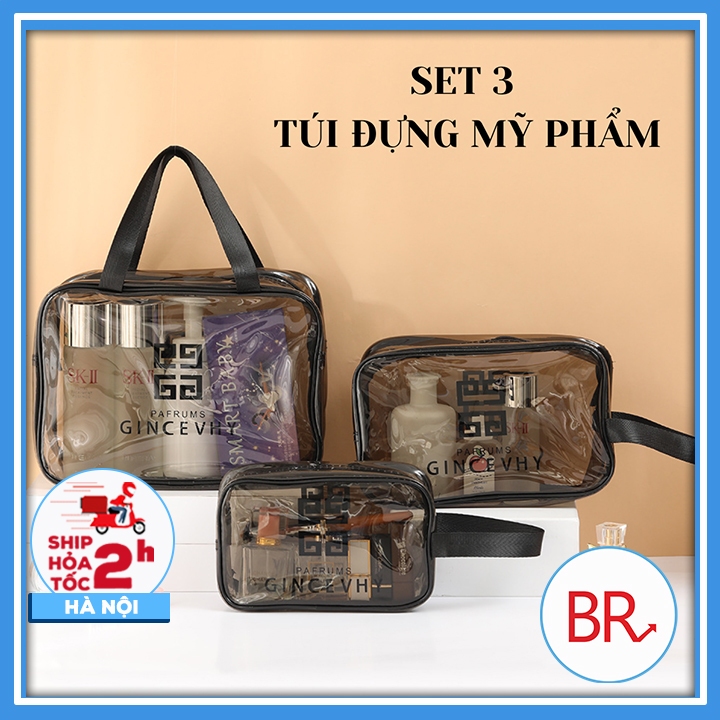 Set 3 túi đựng mỹ phẩm trong suốt thời trang  – Túi đựng đồ du lịch chống nước tiện lợi  01588