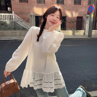 [V1.930] Váy Babydoll Trắng Tay Dài Phối Gấu Thêu Ren Siêu Xinh