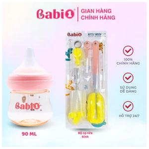 Combo Đi Sinh Bộ Cọ Rửa Bình Sữa 6in1 Babi 1 Và Bình Sữa PPSU Plus 90ml/Thủy Tinh 60ml