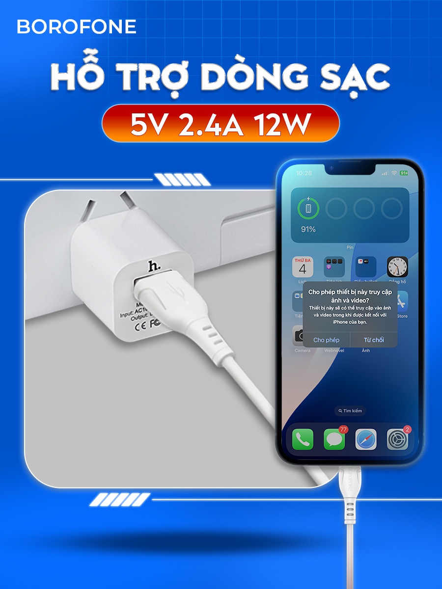 Ảnh Dây sạc iphone Borofone BX51, Dây cáp sạc chống đứt gãy 2.4A dài 1 mét cho iphone/android 3