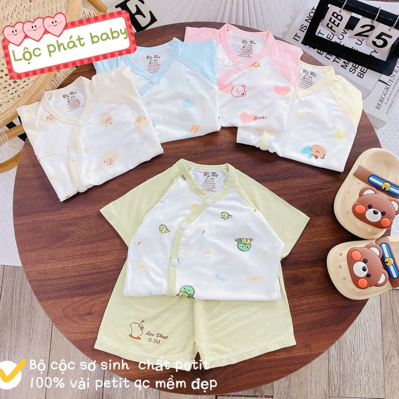 ( LPCT 11 Mềm Mát, Chất PETIT, Rẻ) Bộ Cộc Tay Thun Lạnh Sơ Sinh Cài Chéo Cho Bé Yêu Từ 3-9kg