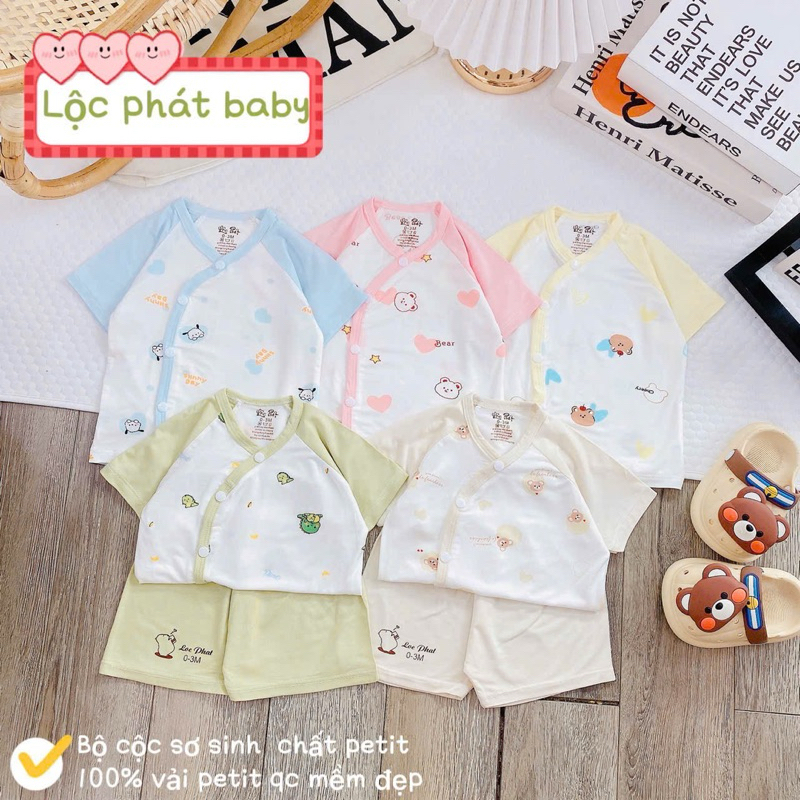( LPCT 11 Mềm Mát, Chất PETIT, Rẻ) Bộ Cộc Tay Thun Lạnh Sơ Sinh Cài Chéo Cho Bé Yêu Từ 3-9kg