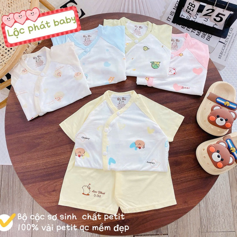 ( LPCT 11 Mềm Mát, Chất PETIT, Rẻ) Bộ Cộc Tay Thun Lạnh Sơ Sinh Cài Chéo Cho Bé Yêu Từ 3-9kg