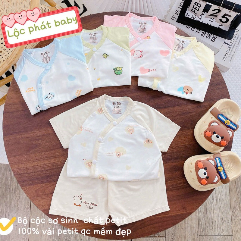 ( LPCT 11 Mềm Mát, Chất PETIT, Rẻ) Bộ Cộc Tay Thun Lạnh Sơ Sinh Cài Chéo Cho Bé Yêu Từ 3-9kg