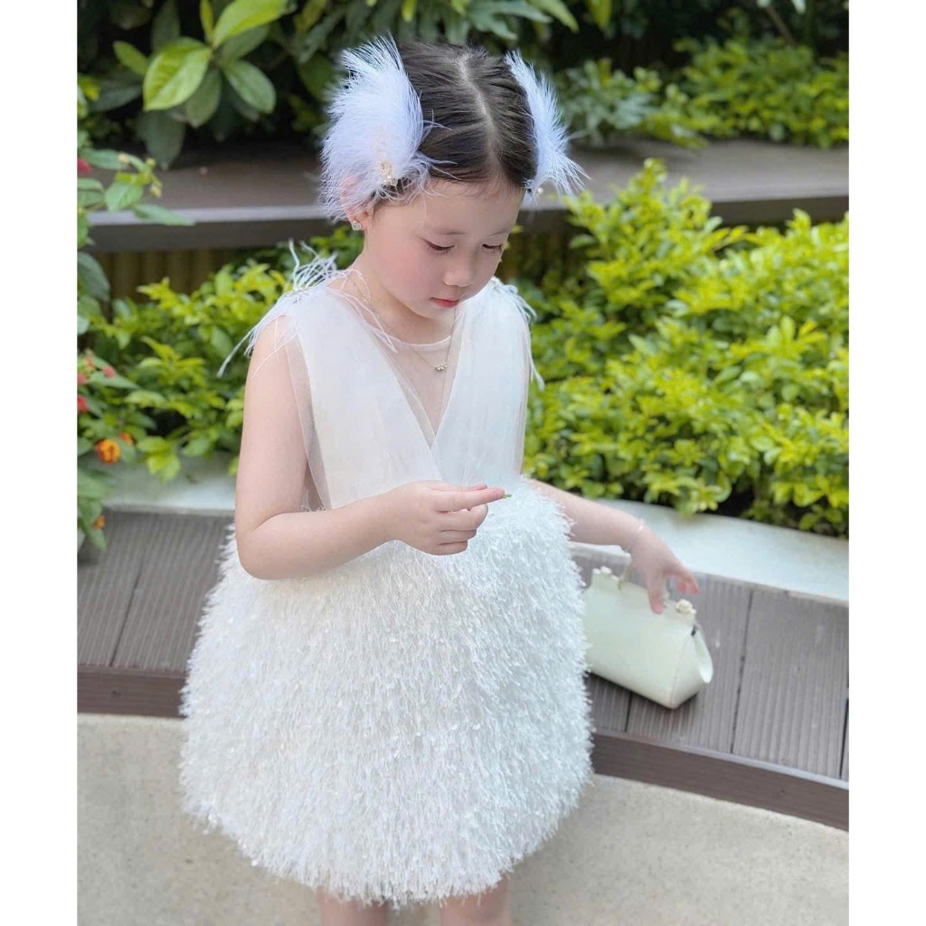 Váy bé gái công chúa thiết kế phối lông sang chảnh dự tiệc, đầm bé thôi nôi,đầm sinh nhật bé gái size đại 9-50kg