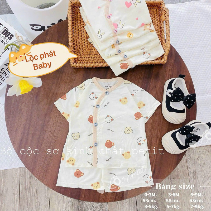 ( LPCT 12 Mềm Mát, Chất PETIT, Rẻ) Bộ Cộc Tay Thun Lạnh Sơ Sinh Cài Chéo Cho Bé Yêu Từ 0-9kg