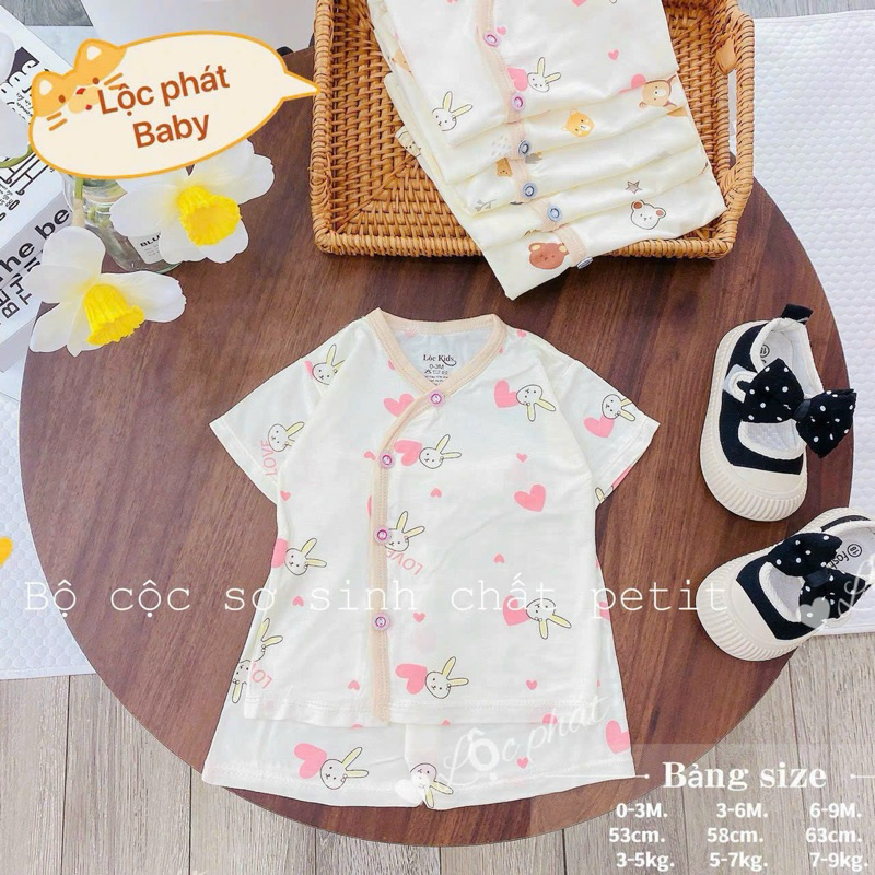 ( LPCT 12 Mềm Mát, Chất PETIT, Rẻ) Bộ Cộc Tay Thun Lạnh Sơ Sinh Cài Chéo Cho Bé Yêu Từ 0-9kg