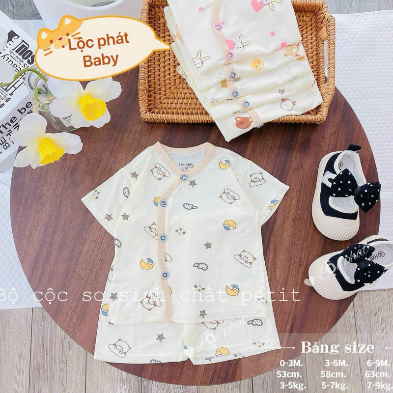 ( LPCT 12 Mềm Mát, Chất PETIT, Rẻ) Bộ Cộc Tay Thun Lạnh Sơ Sinh Cài Chéo Cho Bé Yêu Từ 0-9kg