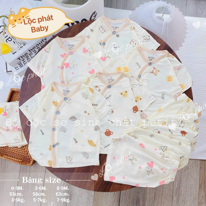 ( LPCT 12 Mềm Mát, Chất PETIT, Rẻ) Bộ Cộc Tay Thun Lạnh Sơ Sinh Cài Chéo Cho Bé Yêu Từ 0-9kg