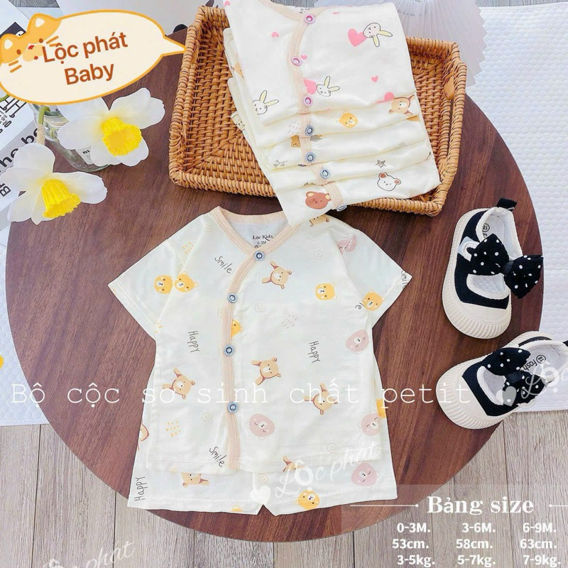 ( LPCT 12 Mềm Mát, Chất PETIT, Rẻ) Bộ Cộc Tay Thun Lạnh Sơ Sinh Cài Chéo Cho Bé Yêu Từ 0-9kg