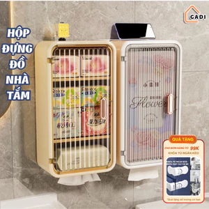 Hộp đựng đồ nhà tắm 3 tầng đa năng GADI, Hộp đựng giấy vệ sinh chất liệu ABS + PP cao cấp chống nước có chia ngăn