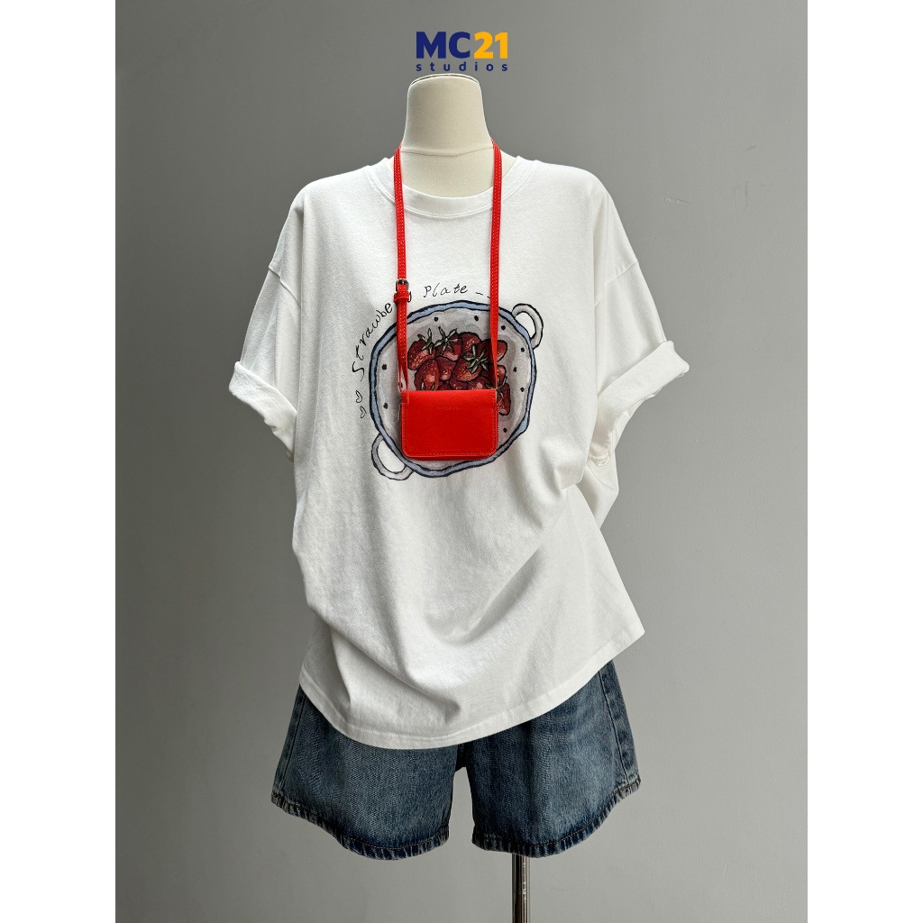 Ảnh Áo phông oversize tay lỡ hình đĩa bánh dâu tây chất cotton xịn dày MC21.studios a4341 3
