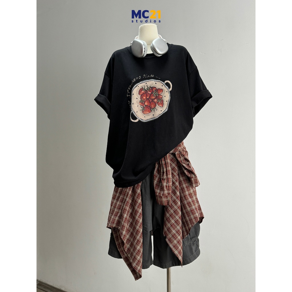 Ảnh Áo phông oversize tay lỡ hình đĩa bánh dâu tây chất cotton xịn dày MC21.studios a4341 2
