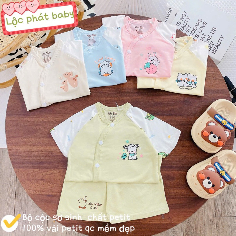 ( LPCT 13 Mềm Mát, Chất PETIT, Rẻ) Bộ Cộc Tay Thun Lạnh Sơ Sinh Cài Chéo Cho Bé Yêu Từ 0-9kg