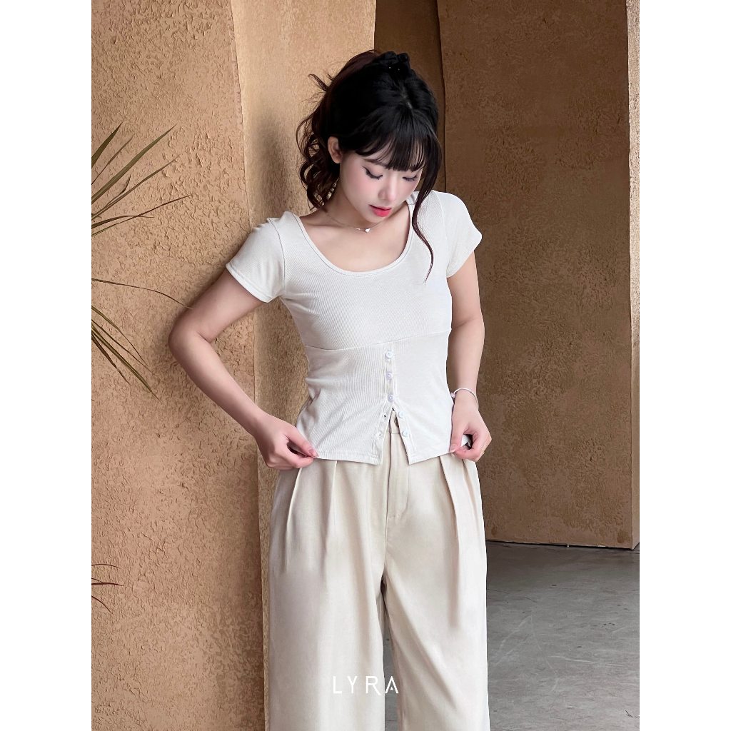 Ảnh LYRA-Áo thun ôm body dây lưng cúc dọc mặc 2 kiểu, chất thun gân co dãn mạnh 4 chiều thấm mồ hôi LWNAP001 2