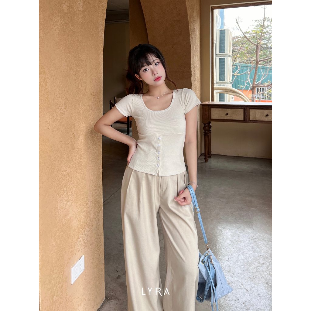 Ảnh LYRA-Áo thun ôm body dây lưng cúc dọc mặc 2 kiểu, chất thun gân co dãn mạnh 4 chiều thấm mồ hôi LWNAP001 3