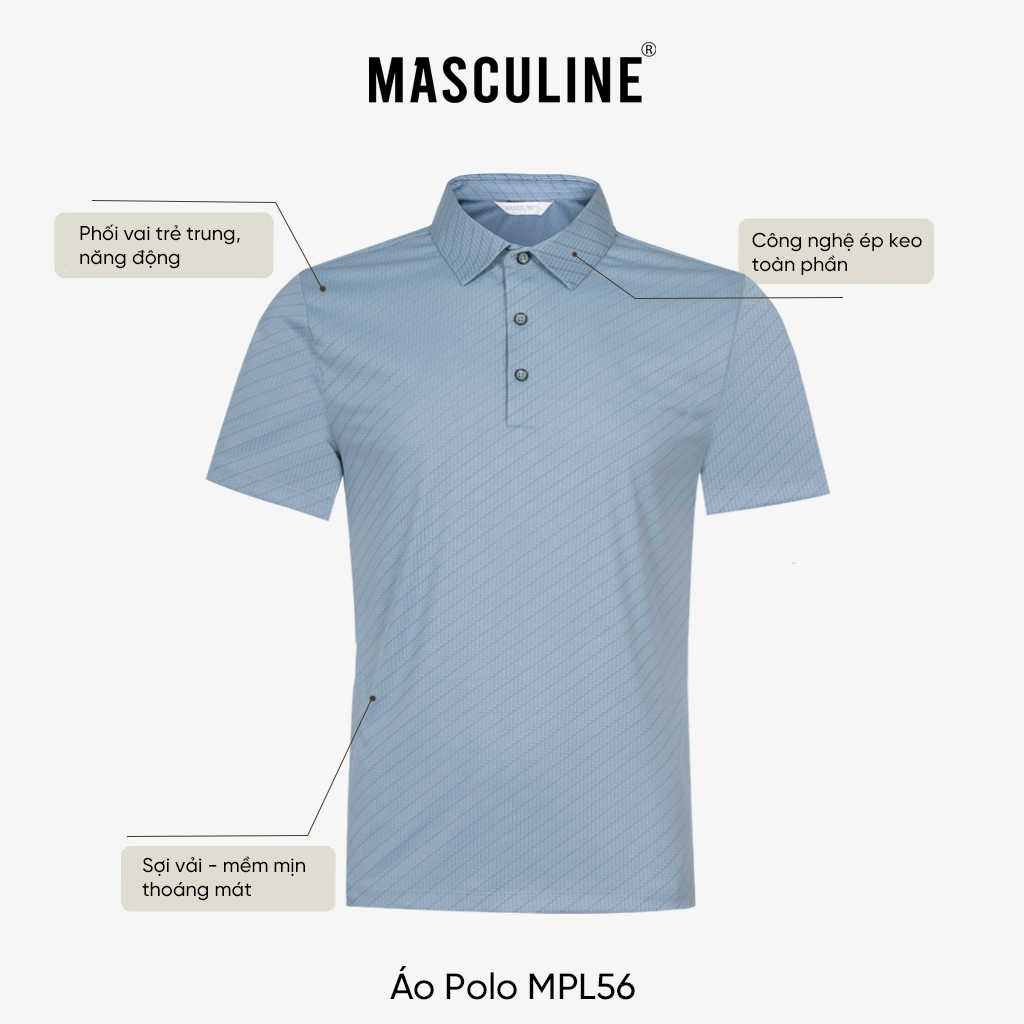 Áo polo nam cao cấp MASCULINE MPL58 Form Regular Fit họa tiết kẻ bắt mắt chống nhăn giữ form tốt