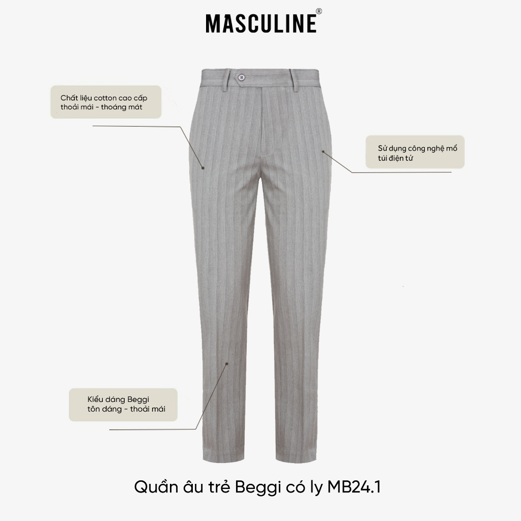 Quần âu beggi nam cao cấp MASCULINE – Chất Liệu Cotton Rayon Spandex, logo thêu nổi tinh tế – MB24.1