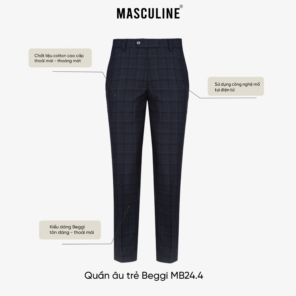Quần âu nam cao cấp MASCULINE, Quần vải công sở Form beggi, co giãn thoáng mát – MB24.4
