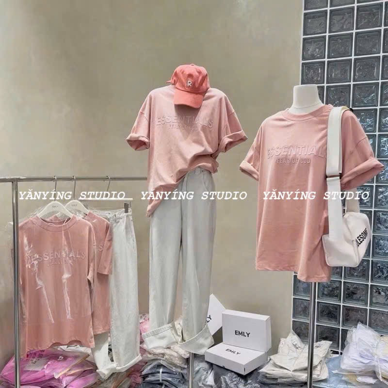 Áo thun, Áo phông nữ Acme dela vie chữ nổi cotton dáng rộng xuân hè 2025