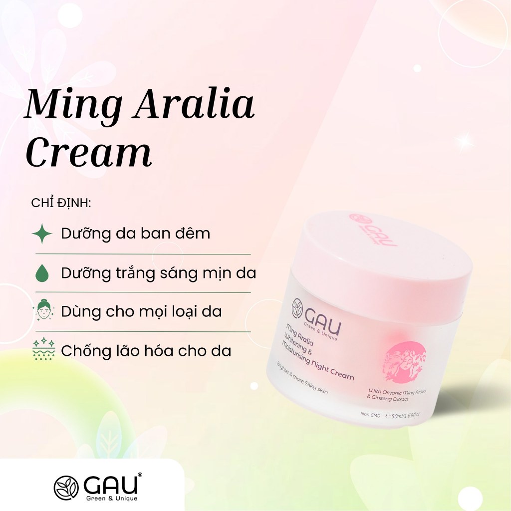 Kem Dưỡng Cream Trắng mịn, Giảm Nám, Chính hãng GAU Tự nhiên từ Saponin Nhân Sâm giàu Vitamin C, E