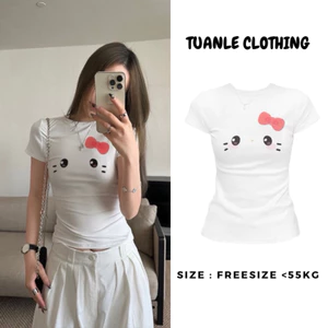 Áo Thun BabyTee Nữ Cô Tròn In Hình Kitty Cổ Tròn Màu Trắng From Vừa Dáng Ôm Phong Cách Dễ Thương