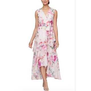 Đầm maxi bất đối xứng chiffon hoa hồng vnxk dư IGNITE EVENINGS
