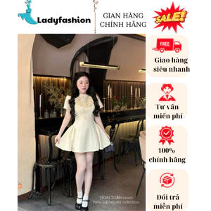 Váy đầm dự tiệc xoè dáng ngắn tuyêt mưa ép mùng phối cổ siêu xinh phù hợp đi chơi,dự tiệc New 2025