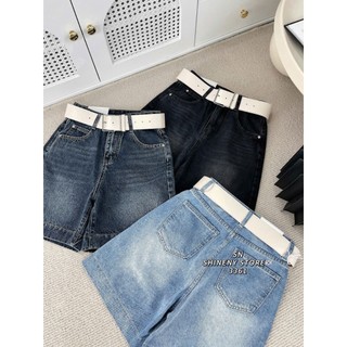 Quần Sooc Ngố Jean Nữ Dáng Lửng Trơn Basic Lưng Cạp Cao Kèm Belt Cá Tính Trẻ Trung QCCC Cao Cấp