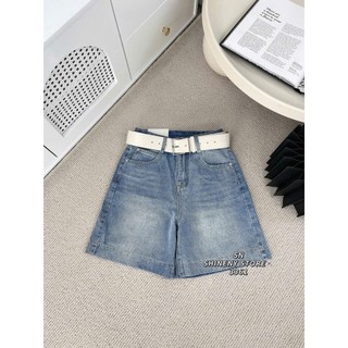 Quần Sooc Ngố Jean Nữ Dáng Lửng Trơn Basic Lưng Cạp Cao Kèm Belt Cá Tính Trẻ Trung QCCC Cao Cấp
