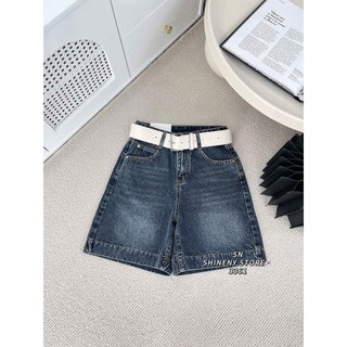 Quần Sooc Ngố Jean Nữ Dáng Lửng Trơn Basic Lưng Cạp Cao Kèm Belt Cá Tính Trẻ Trung QCCC Cao Cấp