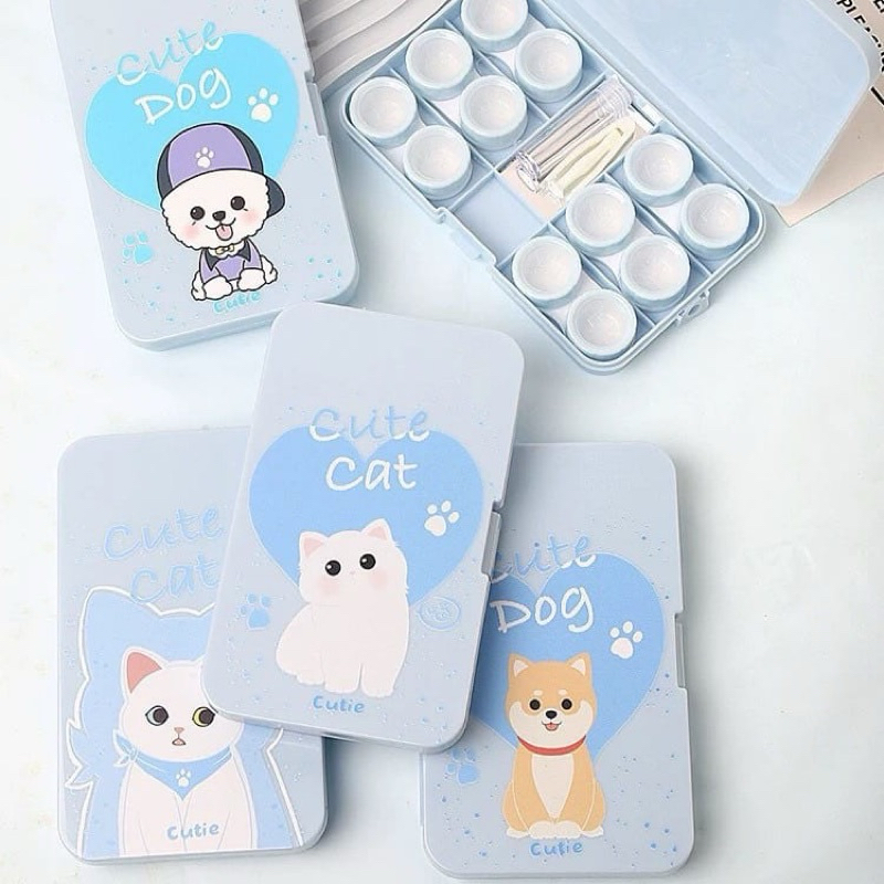 khay đựng Lens 6 ô tiện dụng cute cat Xanh Muneyes