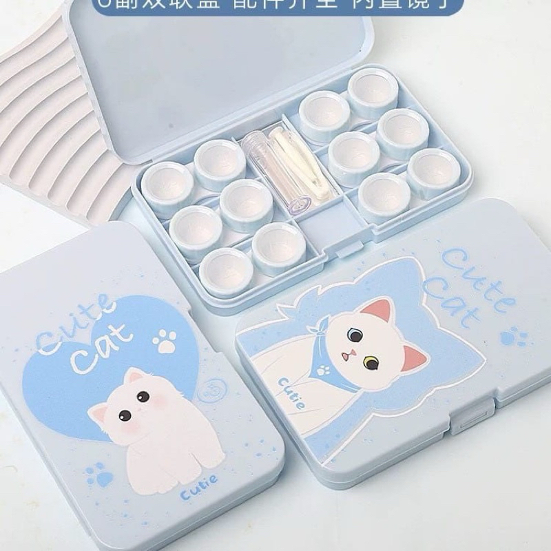 khay đựng Lens 6 ô tiện dụng cute cat Xanh Muneyes