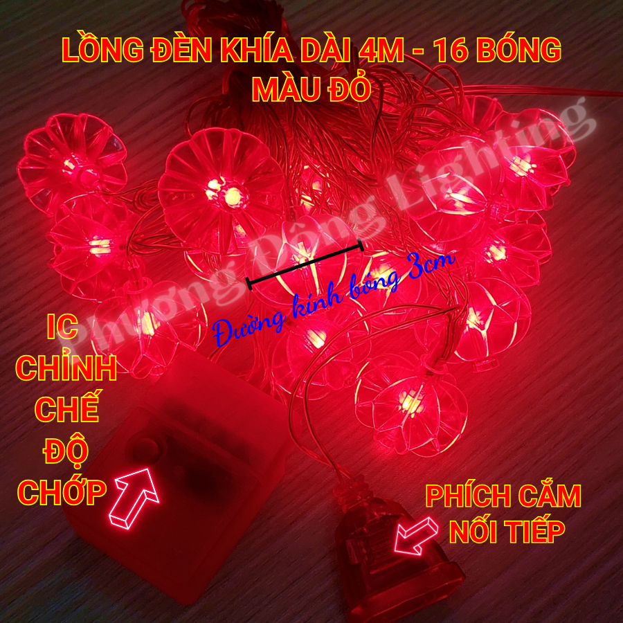 DÂY LỒNG ĐÈN KHÍA CHỚP NHÁY TRANG TRÍ NOEL - TẾT - 4M - 16 BÓNG