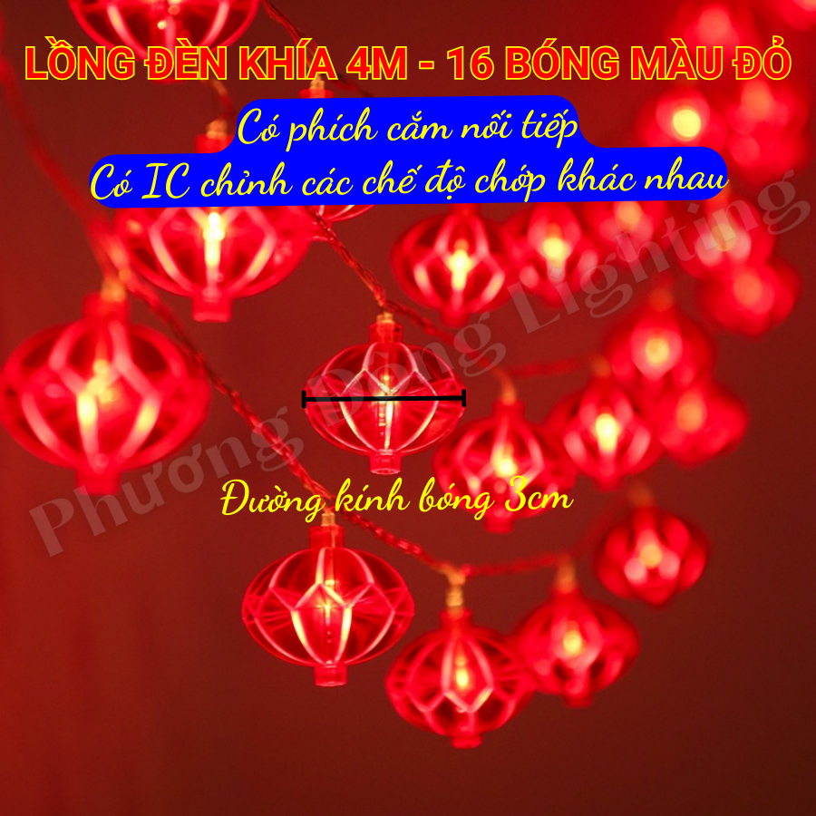 DÂY LỒNG ĐÈN KHÍA CHỚP NHÁY TRANG TRÍ NOEL - TẾT - 4M - 16 BÓNG