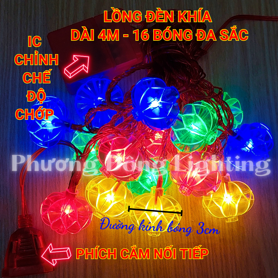 DÂY LỒNG ĐÈN KHÍA CHỚP NHÁY TRANG TRÍ NOEL - TẾT - 4M - 16 BÓNG