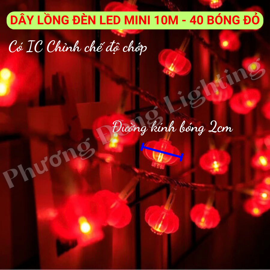 Dây lồng đèn LED mini 10m - 40 bóng Đa sắc Trang trí siêu đẹp