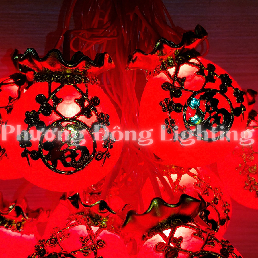 Dây lồng đèn LED hình túi tiền Chữ Phúc 5m - 10 bóng Màn lồng đèn đỏ túi tiền Cắm điện 220v