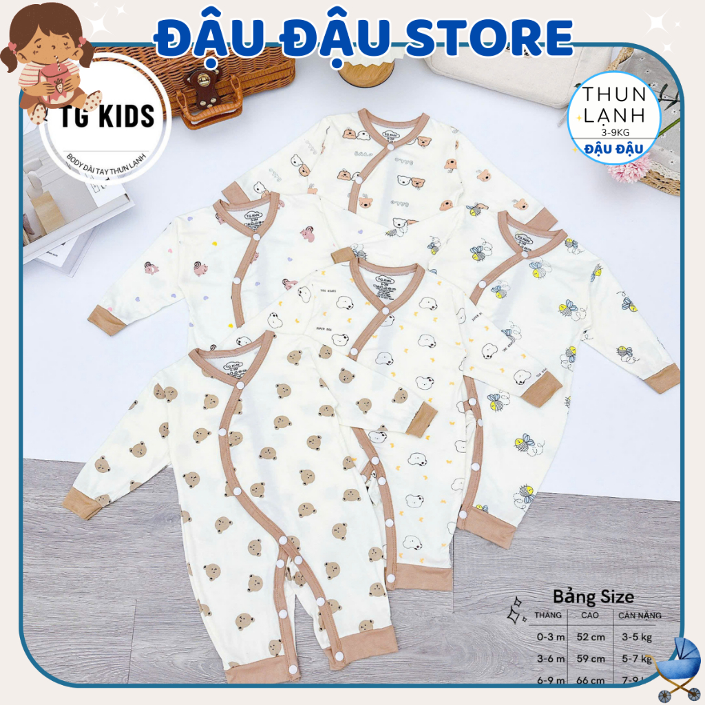 Set 5 Bộ Body Thun Lạnh Dài Tay Cúc Bấm Cho Bé Sơ Sinh mềm mịn cho bé trai bé gái 3-9kg TG-BDTL06 Đậu Đậu Store