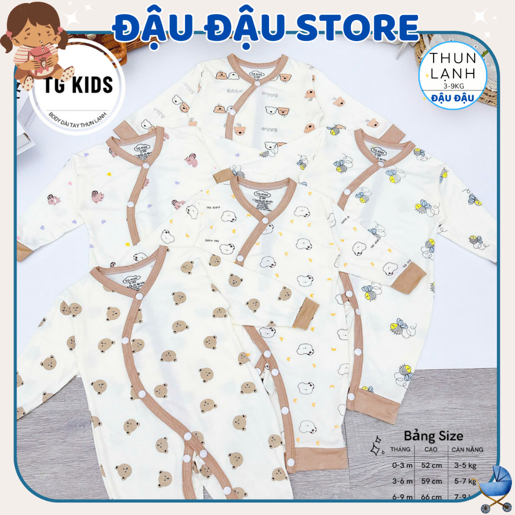 Set 5 Bộ Body Thun Lạnh Dài Tay Cúc Bấm Cho Bé Sơ Sinh mềm mịn cho bé trai bé gái 3-9kg TG-BDTL06 Đậu Đậu Store