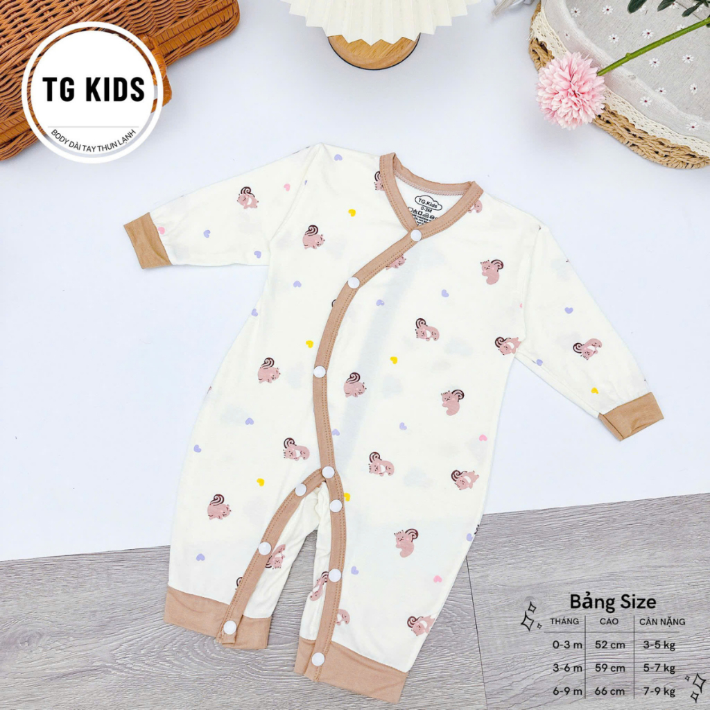 Set 5 Bộ Body Thun Lạnh Dài Tay Cúc Bấm Cho Bé Sơ Sinh mềm mịn cho bé trai bé gái 3-9kg TG-BDTL06 Đậu Đậu Store